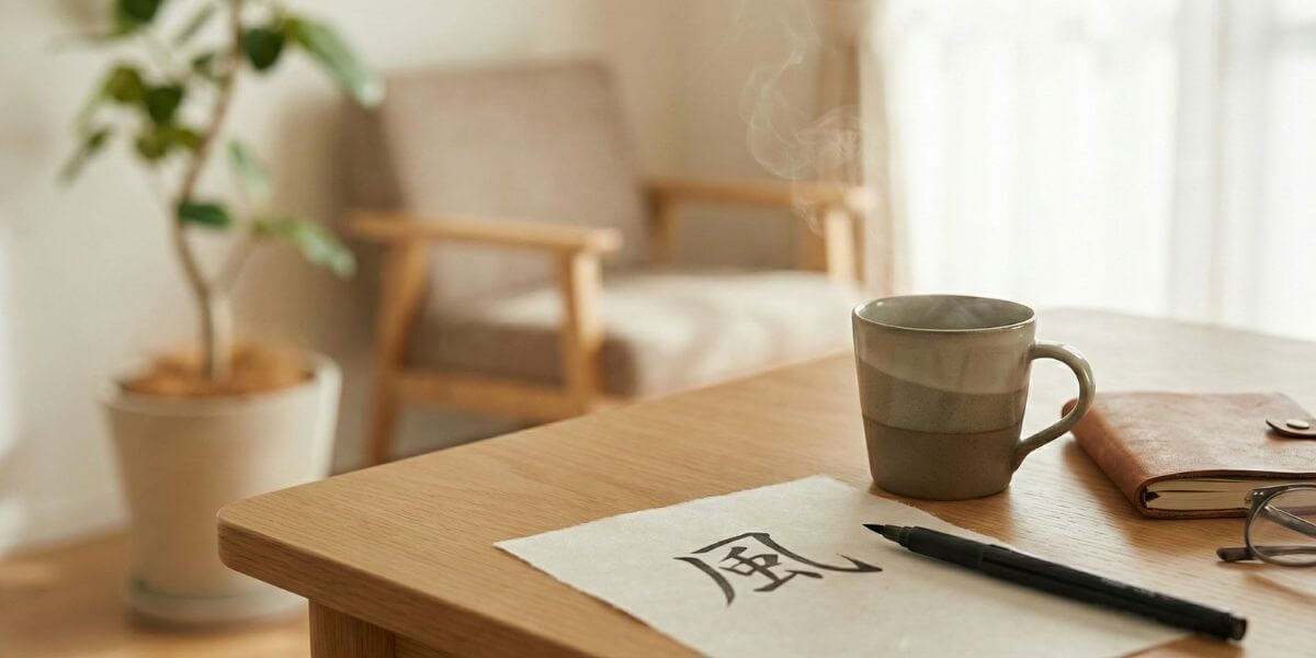 今日の筆文字の時間を終え、ゆっくり温かい飲みものを用意し、充実した空間。