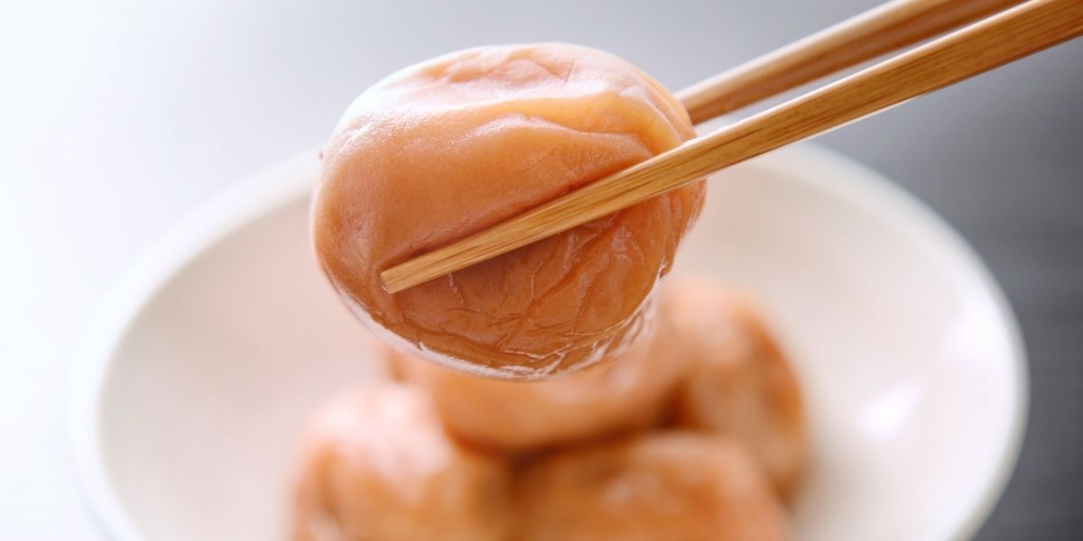 大きいみずみずしい梅干しのアップ